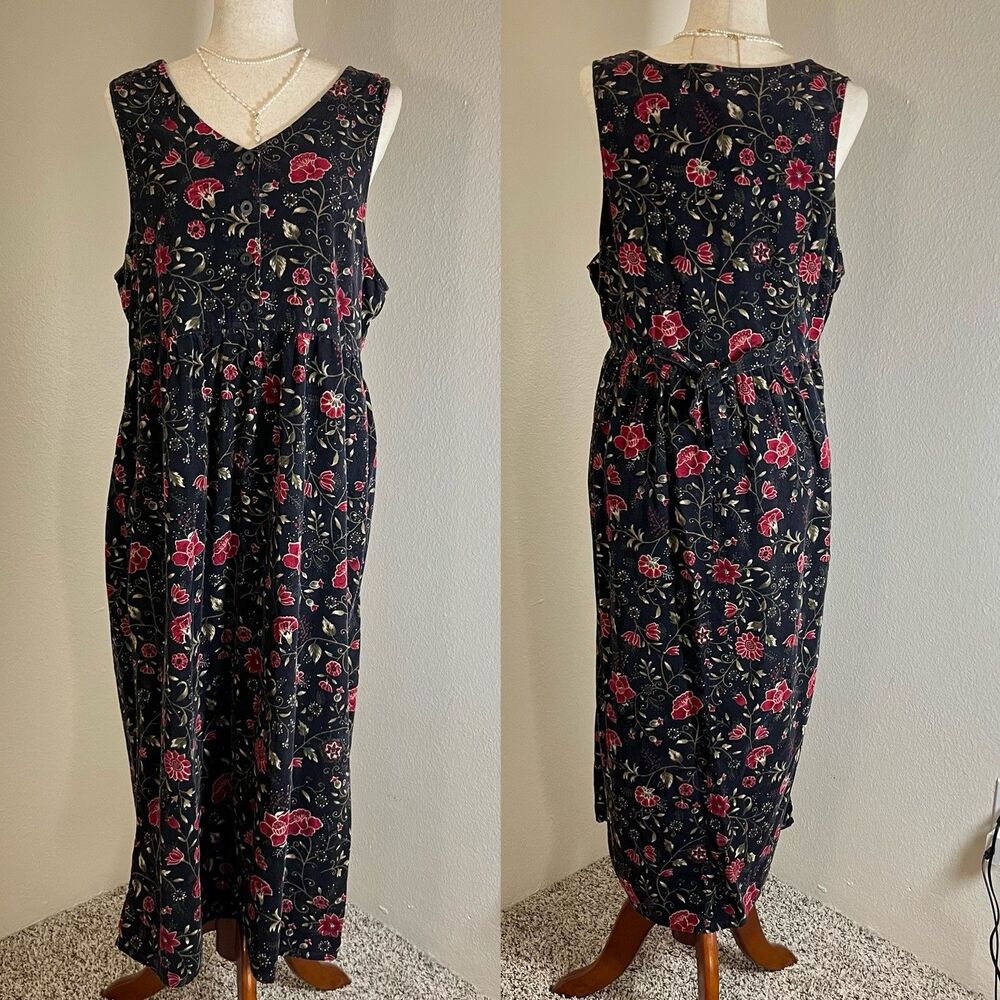 VTG Bobbie brooks velvet floral maxi dress size L cotton y2k sleeveless fairy